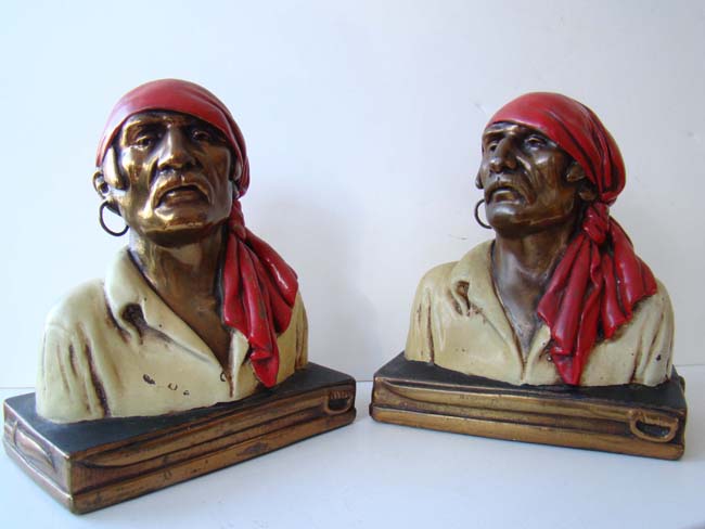 A very fine pair of Pirate head bookends by Paul Herzel circa 1930
